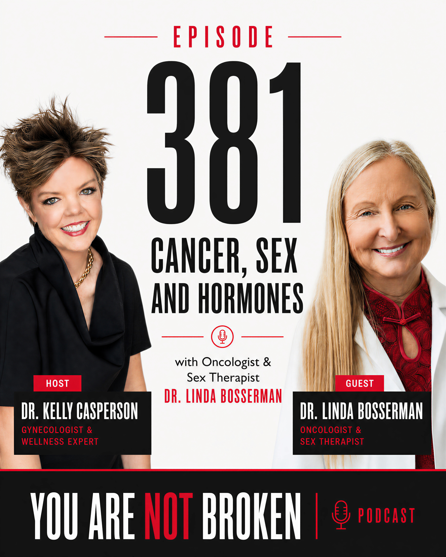 You Are Not Broken podcast, Episode 381 — Cancer, Sex and Hormones, with host Dr. Kelly Casperson and guest Dr. Linda Bosserman